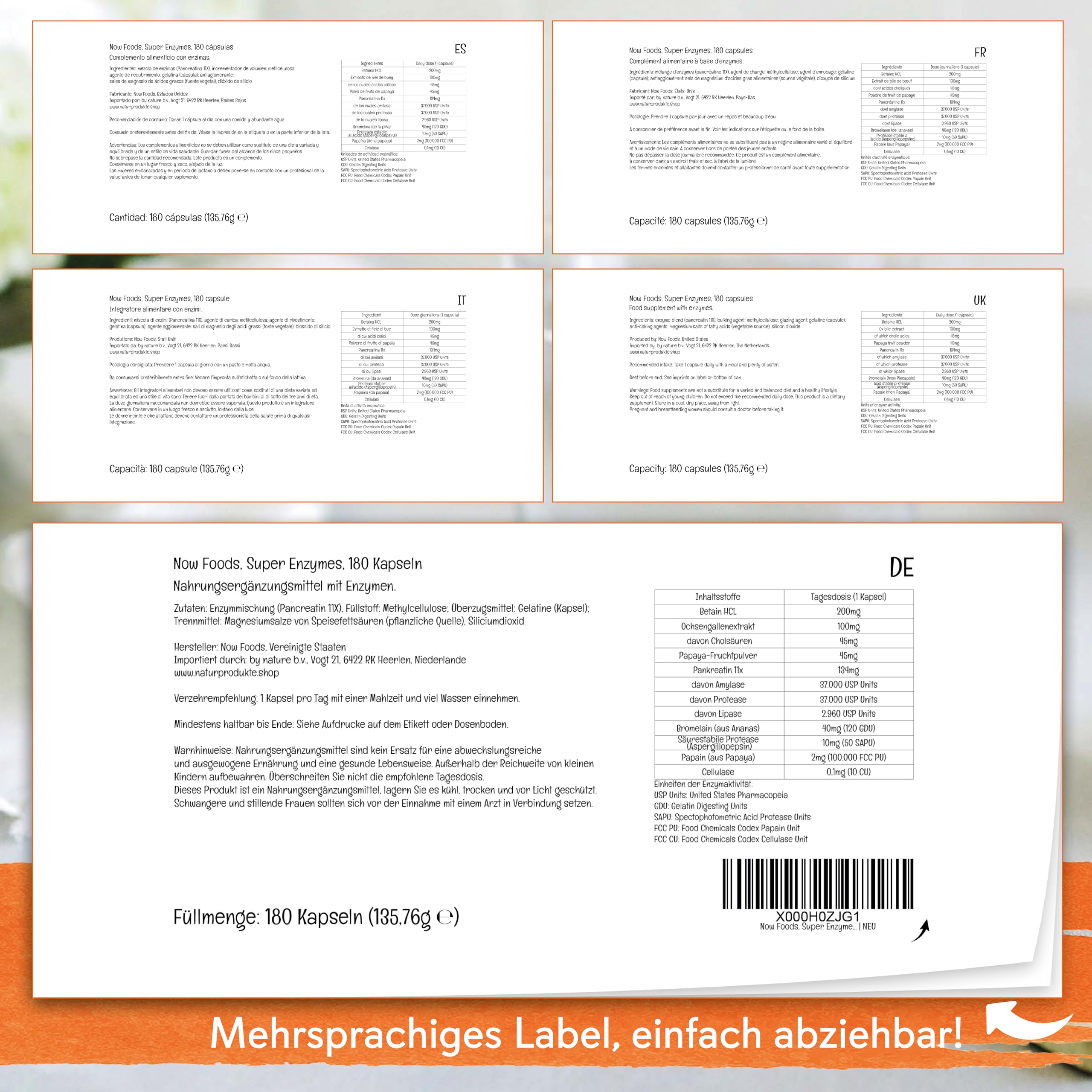 Now Foods, Super Enzymes, 180 Kapseln, Laborgeprüft, Enzymmischung, Glutenfrei, Sojafrei
