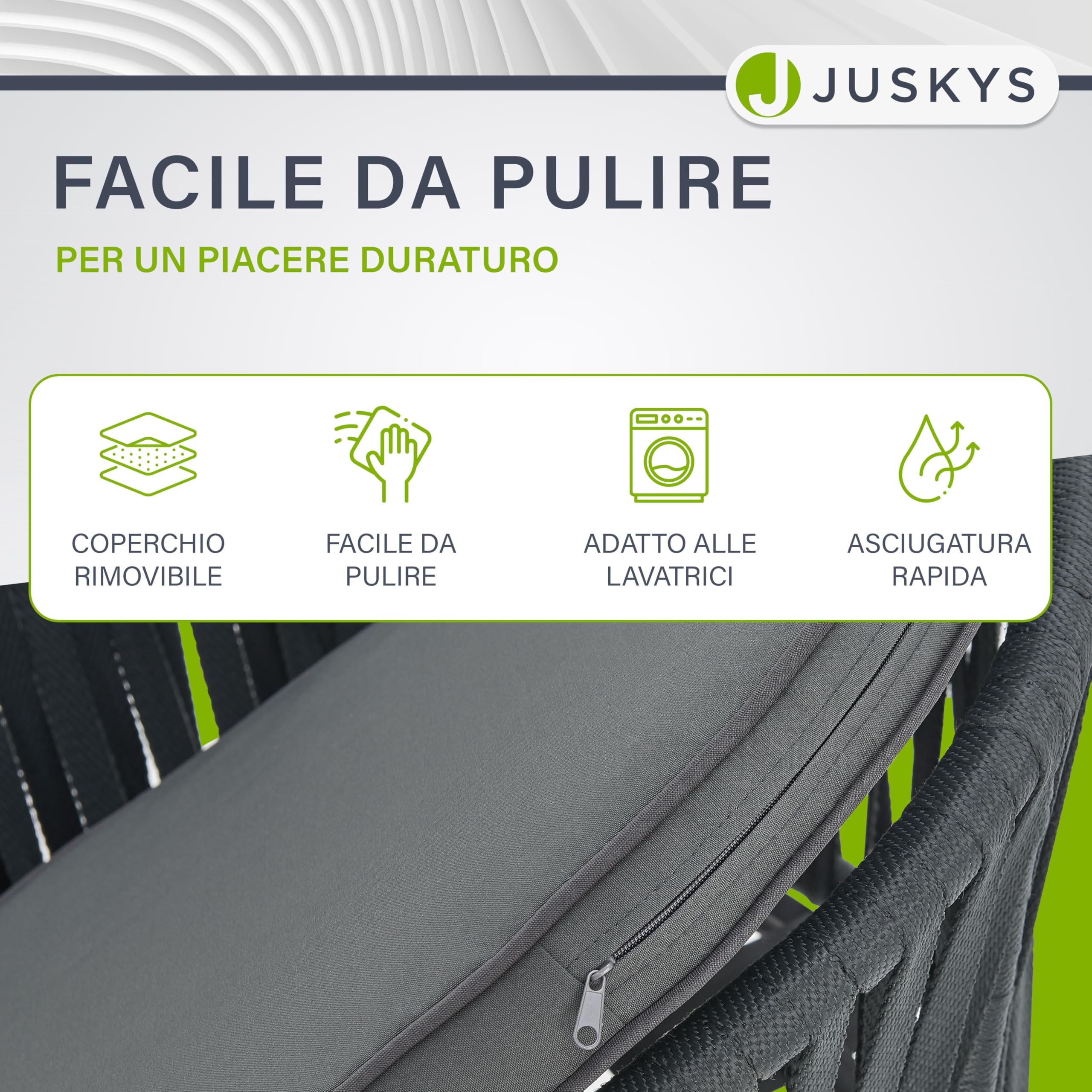 Juskys Sedie da giardino Rope set 2 pezzi – Resistenti alle intemperie – con cuscini per seduta e schienale in poliestere – Grigio scuro