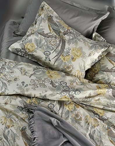 Miniatura 2 de Eikei Chinoiserie - Juego de ropa de cama de 3 piezas de algodón de fibra larga estilizada estilo vintage, diseño floral, diseño de pavo real,