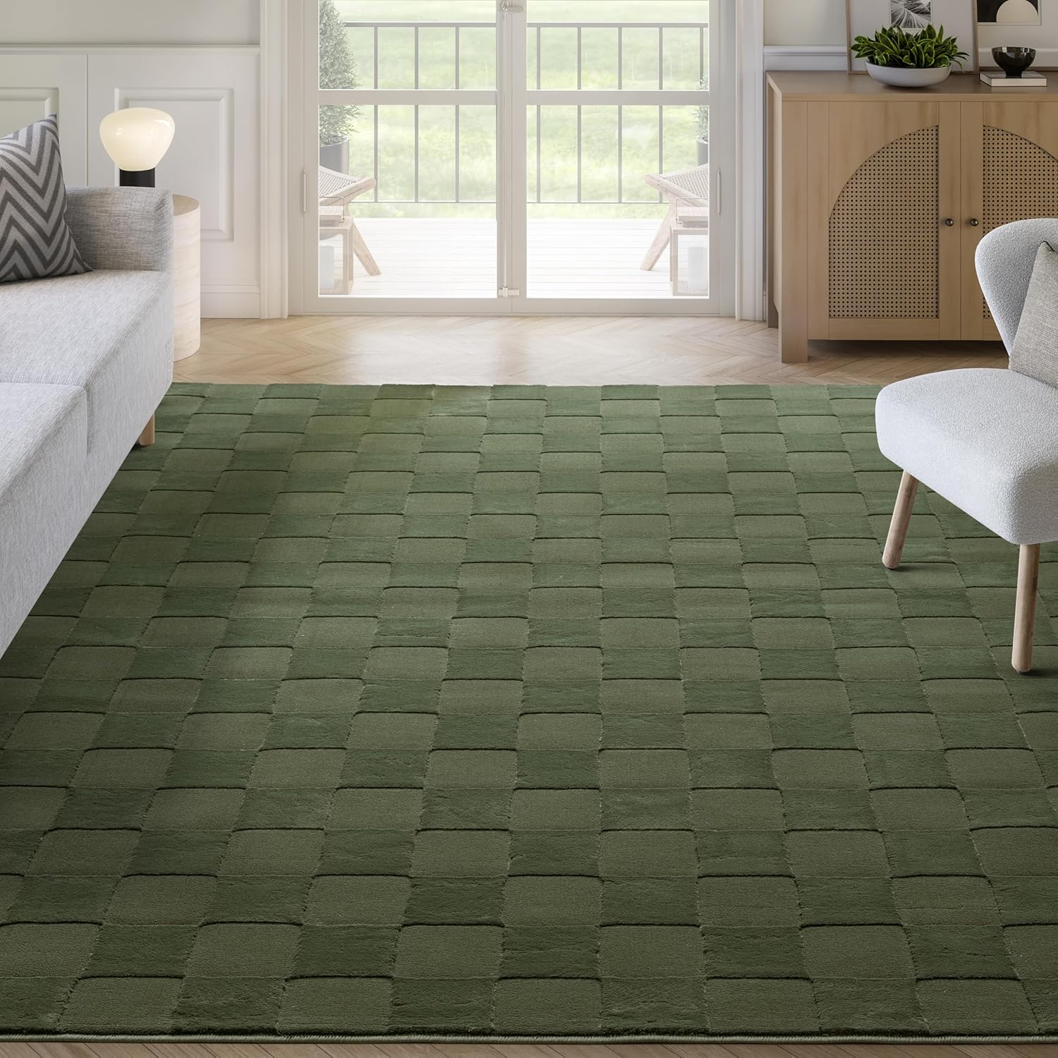 Abani Green Checkered Area Rug - 5' x 8' - Chunky, Plush and Soft Washable Carpet - Perfect for Living Room & Bedroom - Plush Deco Collection