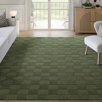 Abani Green Checkered Area Rug - 5 x 8 - Chunky, Plush and Soft Washable Carpet - Perfect for Living Room & Bedroom - Plush Deco Collection