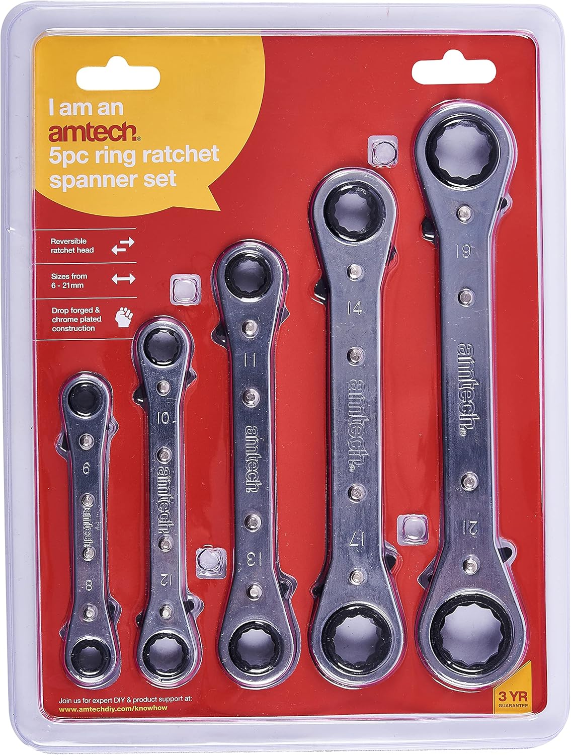 Amtech K1500 5 Piece Ring Ratchet Spanner Set