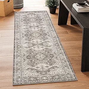 Rugland 2'6x8' Runner Rug - Stain Resistant Entryway Rug, Anti Slip Backing Hallway Runner Rug, Boho Vintage Tribal Area Rugs (TPR07-Ivory, 2'6x8')