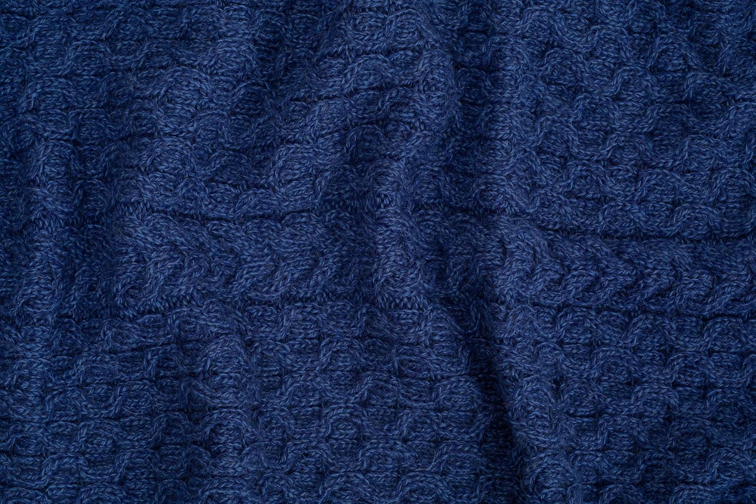 SAOL Bed Throw Blanket Irish Aran 100% Soft Merino Wool 60x36 Inches (Marl Blue) - Image 2