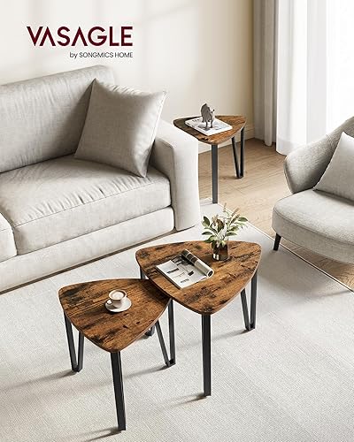 Miniatura 8 de VASAGLE Mesas auxiliares triangulares anidables, mesas auxiliares apilables para sala de estar, mesas auxiliares apilables con marco de metal para