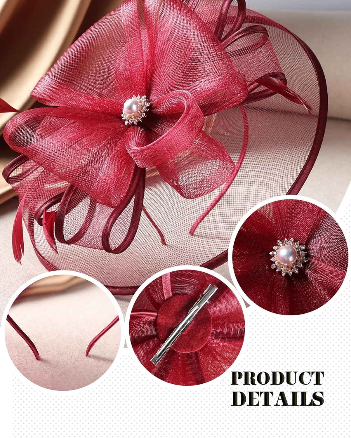 Zinniday Victoria Tea Party Hat - Vintage 1920s 50s Feather Mesh Kentucky Hat 2026 Derby Fascinator for Funeral Church Prom