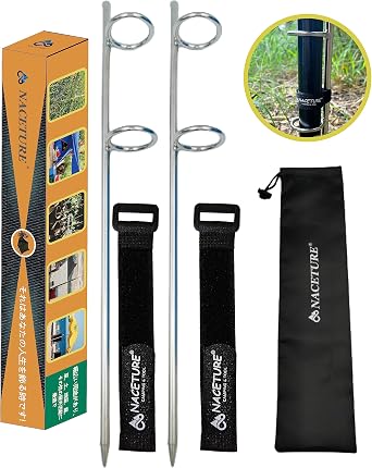 NACETURE Flag Pole Anchors 2 Pack - Grass Umbrella Anchors Stand - Heavy Duty Stainless Steel 304 Steel Pole Holder Ideal as Camping Tent Holder, Sand Auger, Telescoping Tarp Poles
