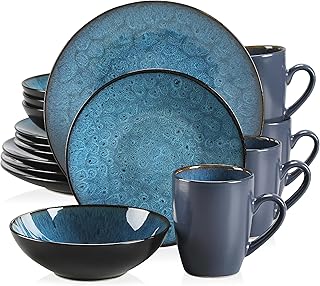 Vancasso 16-Piece Stoneware Dinner Service Set, Vintage Look, Includes Cereal Bowls, Coffee Cups, Dessert Plates and Dinner Plates for 4 People