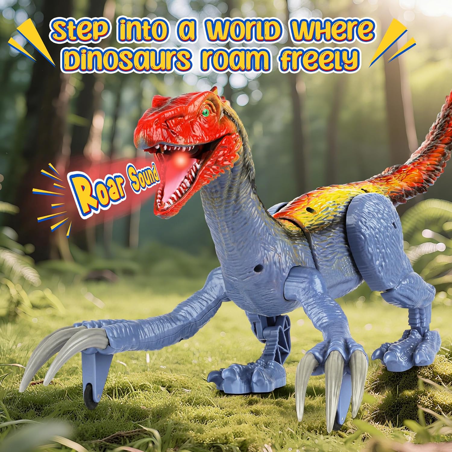 Remote Control Robot Dinosaur Toys for Kids 5-7,2.4G Electronic RC Walking Dinosaur Pet for Boys 4-7 with Spray & Light & Roar,Large Dino Toys for 3-5 Year Old Christmas Birthday Gift (Light Blue)