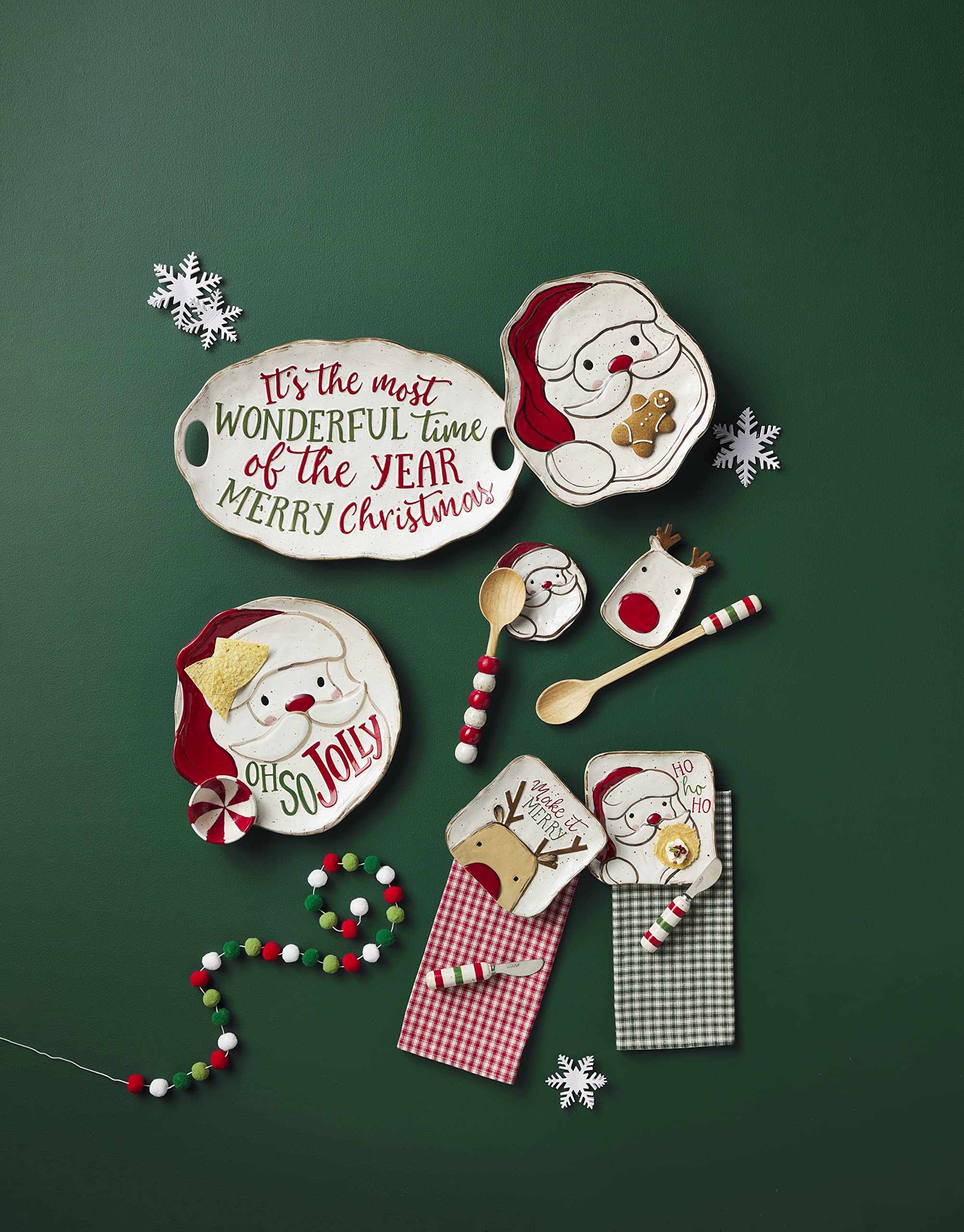 Mud Pie Farmhouse Christmas Integral Chip Dip, White/Red, 15.25