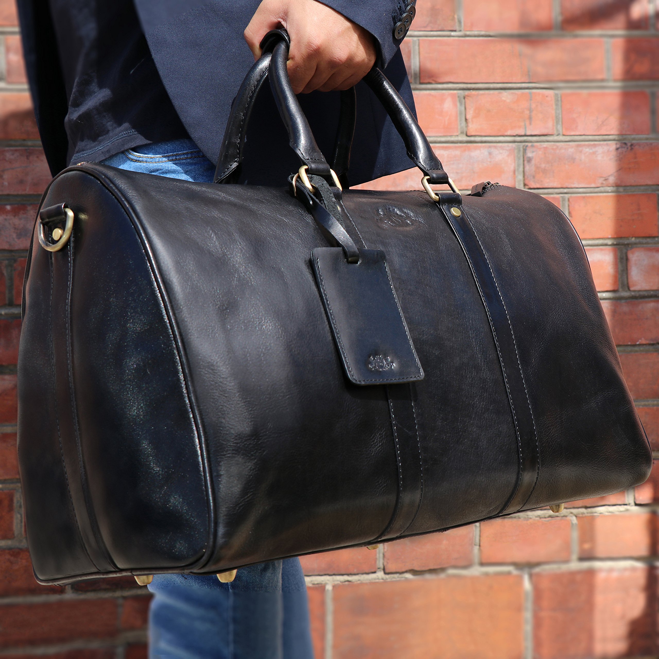 SID & VAIN Bolsa de Viaje Grande Cuero I Bolso de Deporte Fin de Semana I Maletín Viaje Weekender, Equipaje de Mano Cabina Franklin Negro Hecho a Mano