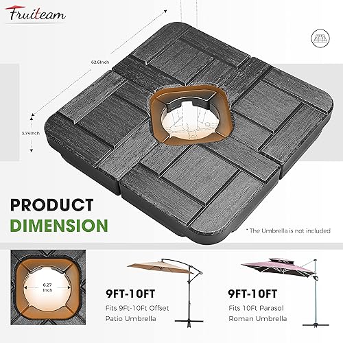 Miniatura 4 de FRUITEAM 4 bases de sombrilla de patio resistentes, capacidad de 190 libras, soporte de peso pesado con boquillas de fácil llenado para agua o arena