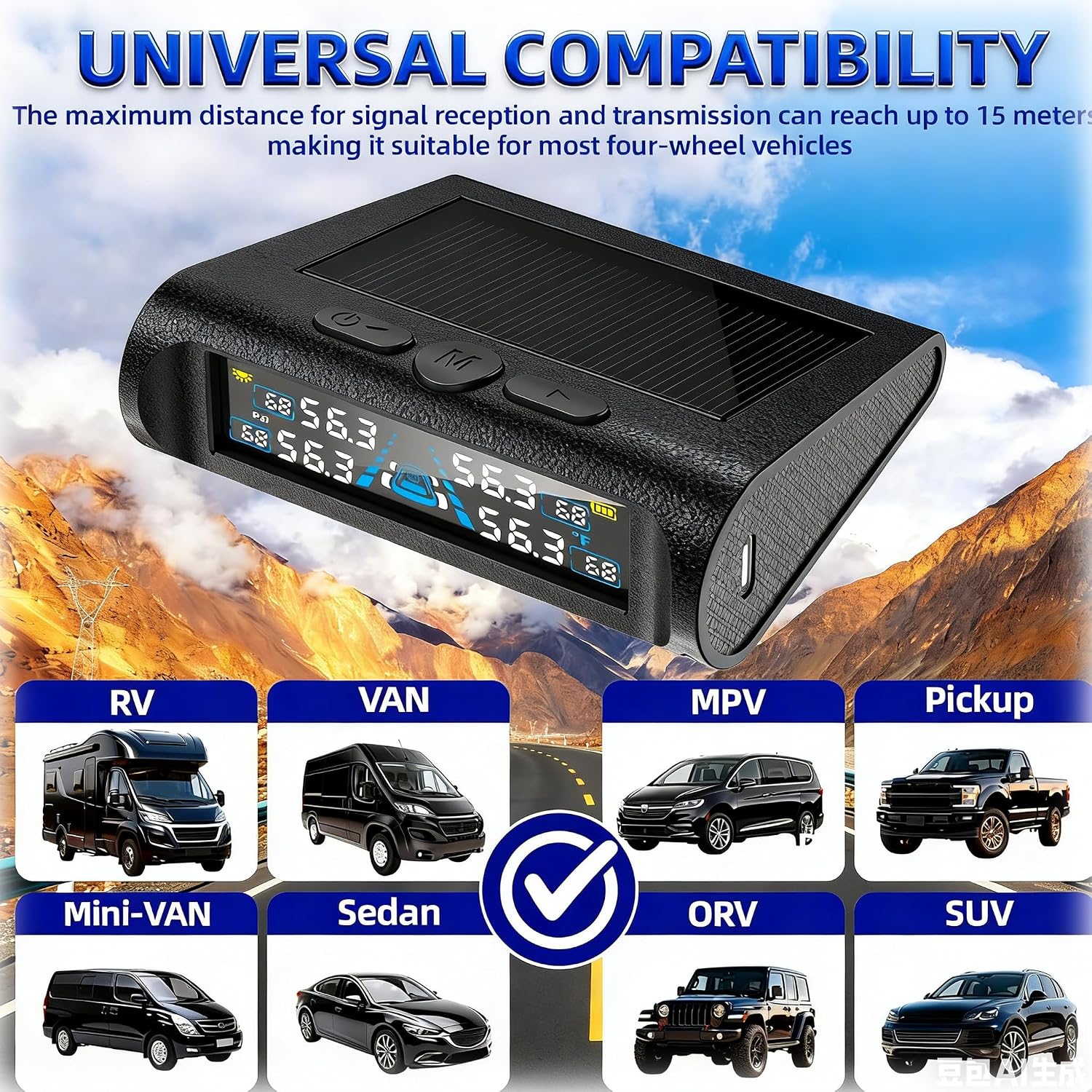RV Tire Pressure Monitoring System, Solar Wireless TPMS for Trailers with 6 Sensors, Bluetooth Tire Pressure Monitor for Travel Trailer, Camper, Truck & Tow Vehicle, Tire Air Pressure Monitor