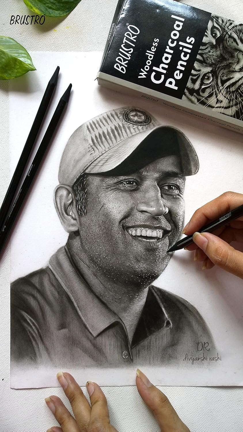 Brustro Woodless Charcoal Pencil Set of 6 (3 Soft, 2 Medium, 1 Hard)