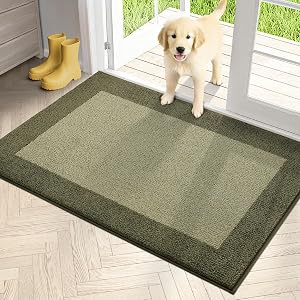 PURRUGS Dirt Trapper Door Mat 32"" x 48"", Non-Slip/Skid Machine Washable Entryway Rug, Shoes Scraper, Throw Rug, Super Absorbent Area Rug for Muddy Wet Shoes and Paws, Budding Green & Sage Green