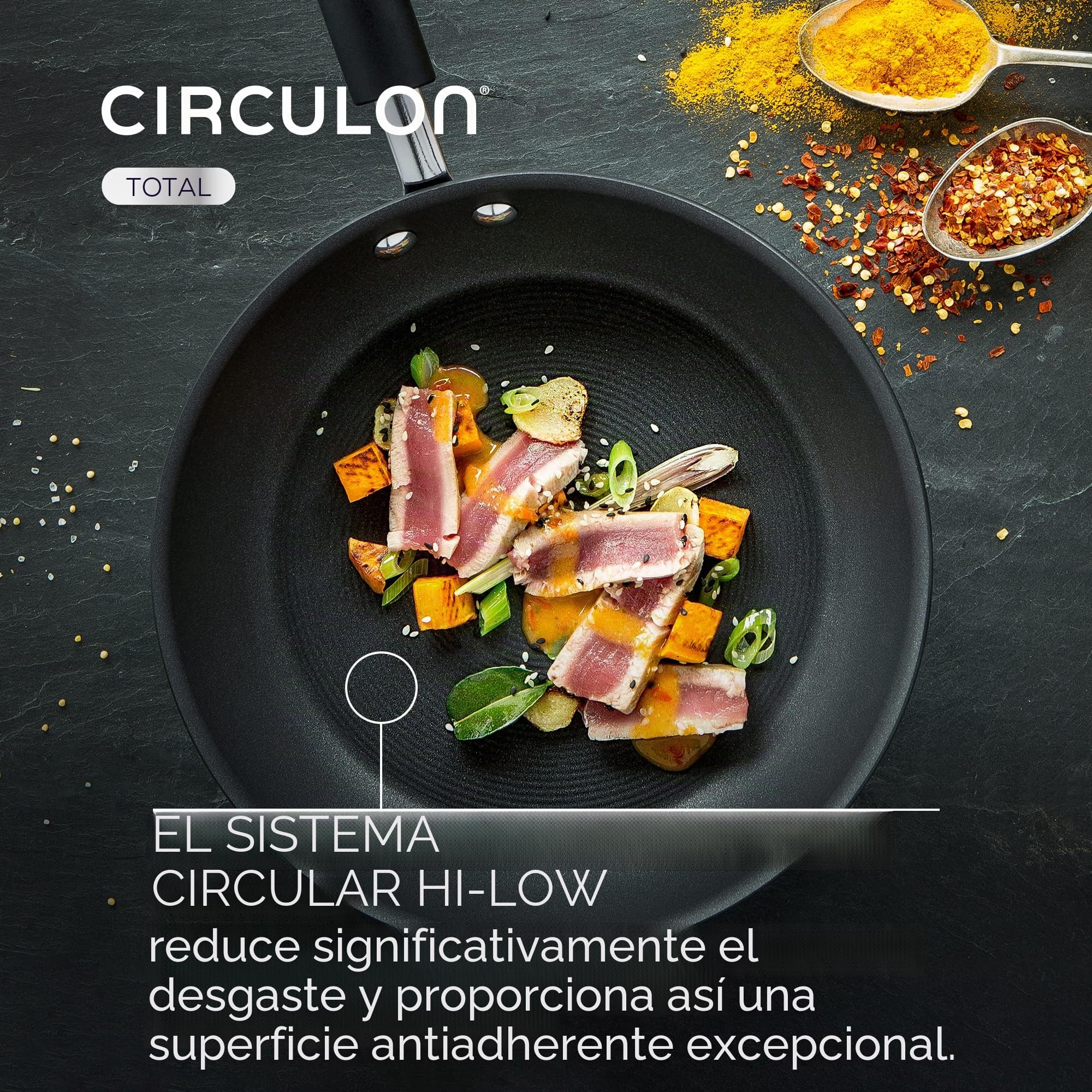 Circulon - Total - Sartén Wok de 30 cm - Antiadherente - Anodizado duro - Inducción - Apto para horno y lavavajillas
