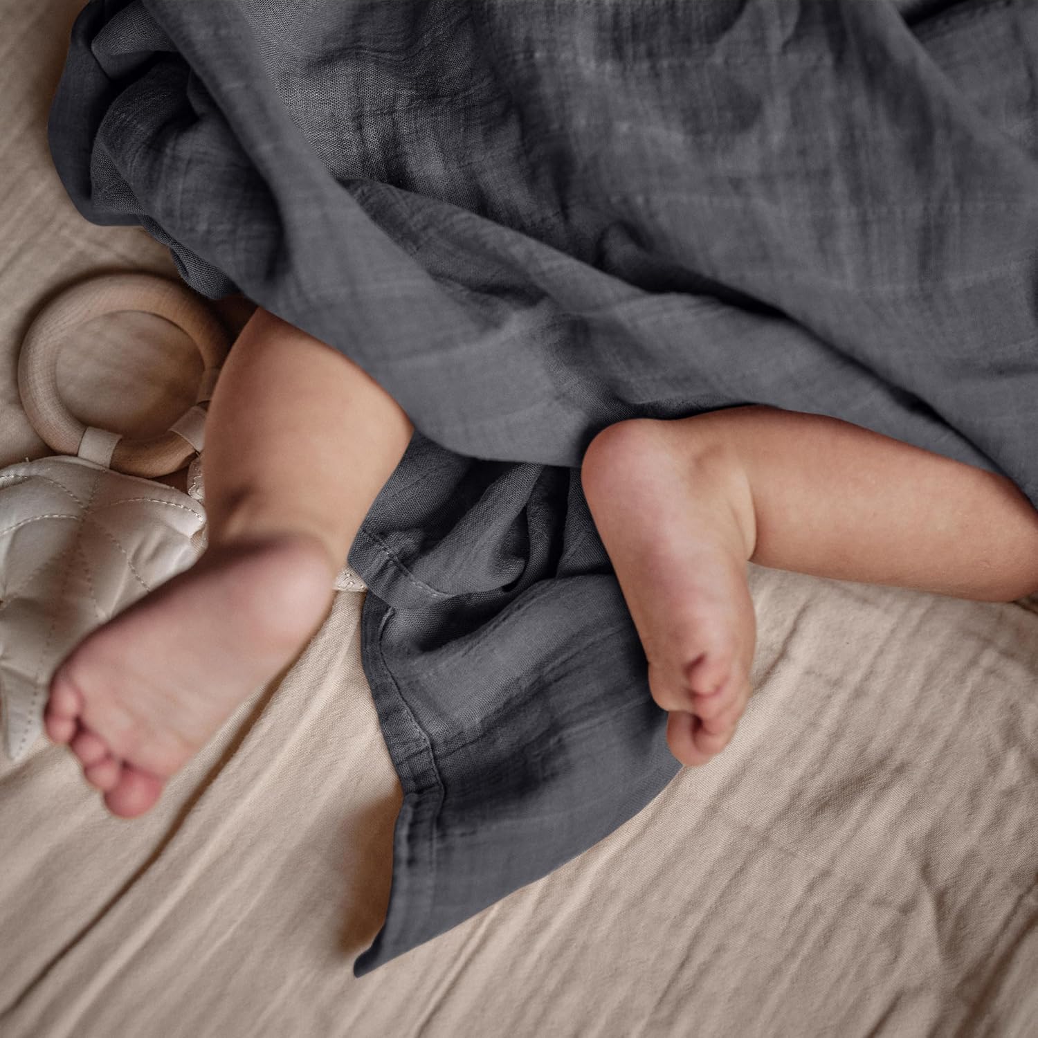 Swaddle - 100% Organic Cotton - Muslin Swaddle Blankets for Newborn, 47" x 47" (Soft Grey) - Image 8