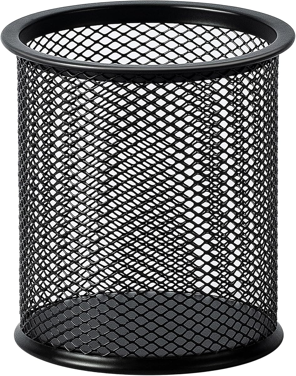 Wire Mesh Pen Holder, Pencil Cup Desk Organizer for Stationery, Scissors, Office Caddy Storage, 3.7" x 3.3", Black