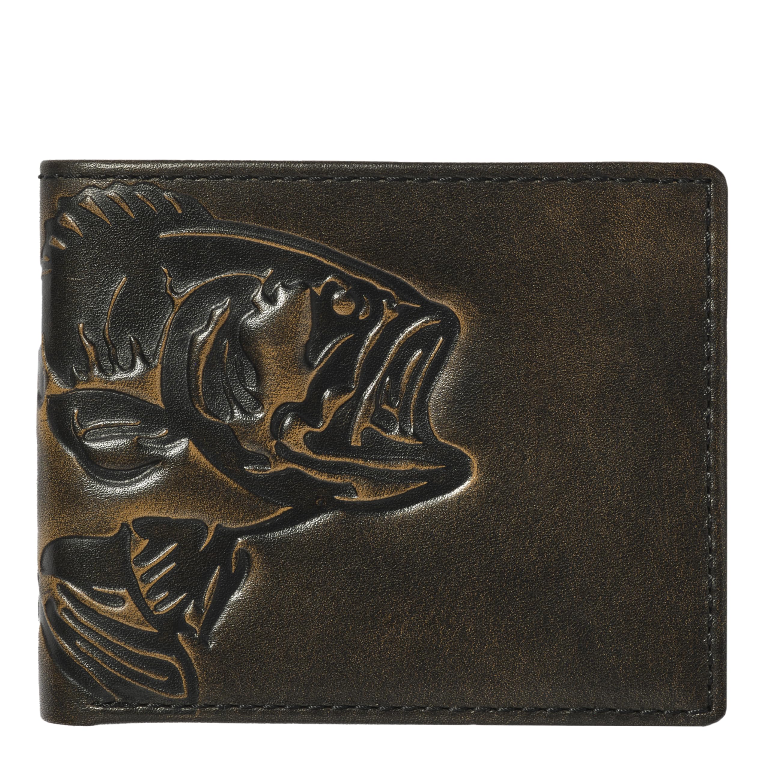 House of Jack Co.Bass Wallet for Men, Double ID Bifold, Full Grain Leather Fishing Wallet, Black