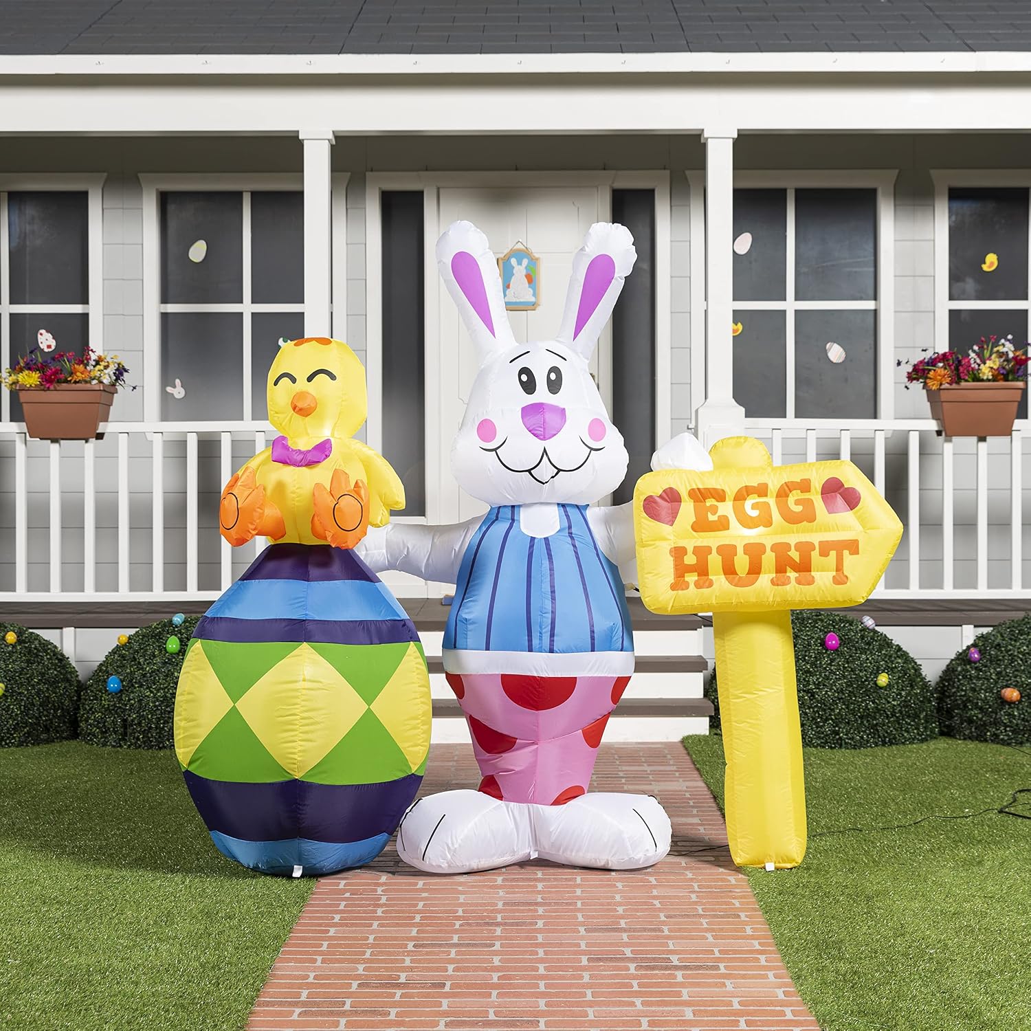 Joiedomi 6 FT Easter Inflatable Bunny with Sign, Easter Blow Up Egg and Chicken with Build-in LEDs Inflatables Outdoor Decoration for Easter Holiday Party Indoor, Yard, Garden, Lawn Decor