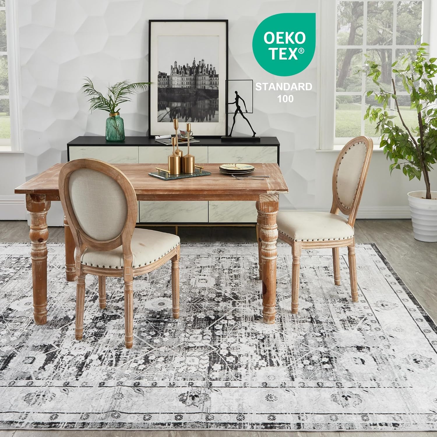 Syalife Washable Rugs, 5'x 7' Distressed Indoor Non-Shedding Low Pile Carpet with Non Slip Backing, Vintage Area Rugs for Living Room, Bedroom, Dining Room, Office (Dark Grey, 5'x 7')