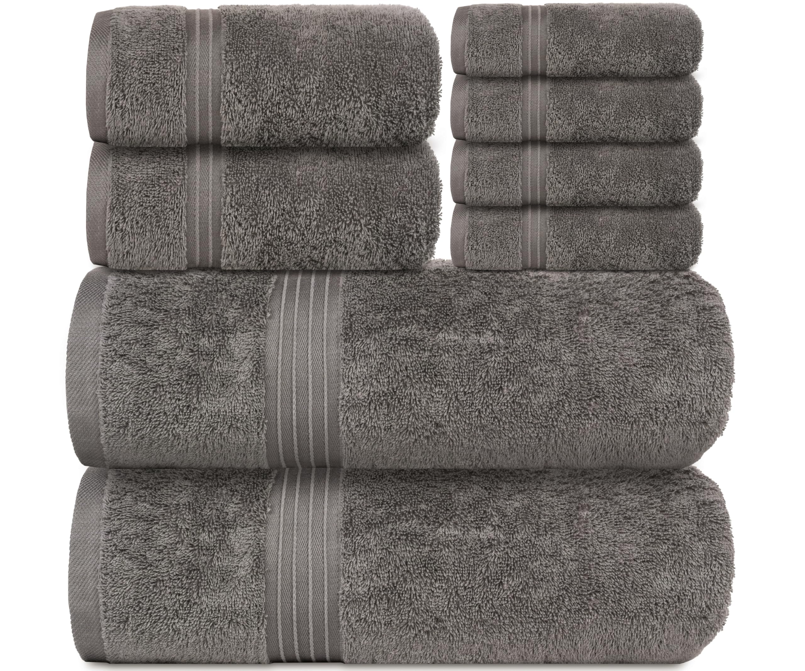 Bliss Casa - 8 Pieces Towel Set - 2 Bath Towels, 2 Hand Towels, and 4 Washcloths, 600 GSM Ring Spun Cotton Highly Absorbent Towels for Bathroom, Shower Towel Grey 8 Piece Set