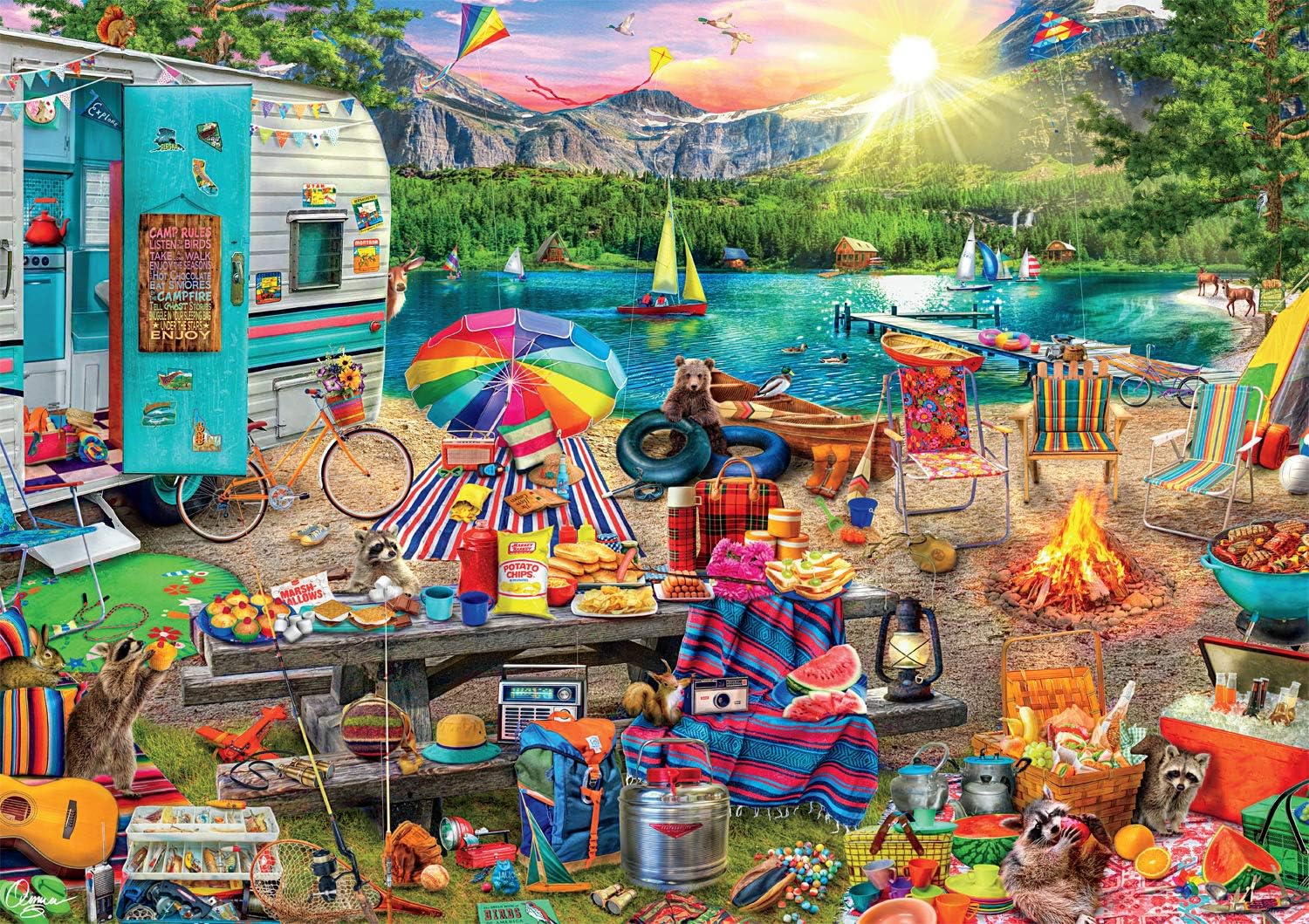 Buffalo Games - Aimee Stewart - Family Campsite - 500 Piece Jigsaw Puzzle with Hidden Images : Everything Else