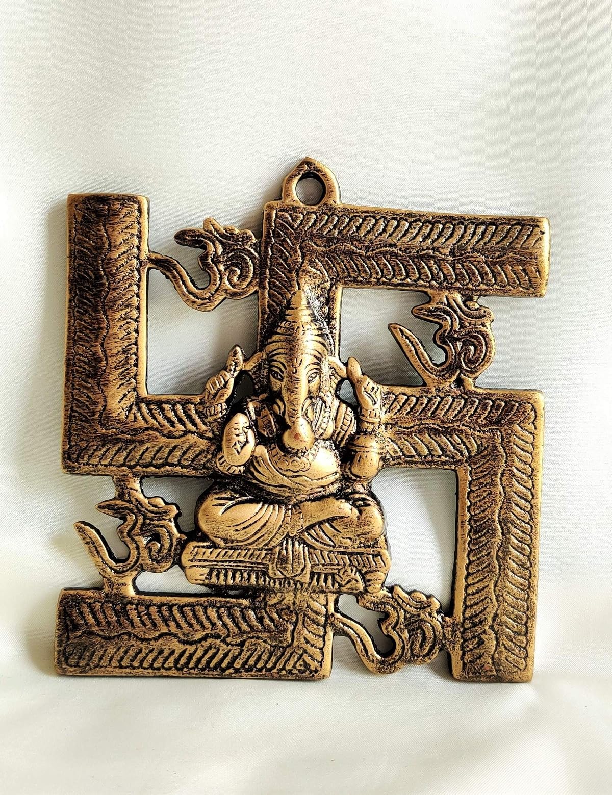 Akriti Brass Art Wares Aluminum Om Ganesh Swastik Wall Hanging For Entrance