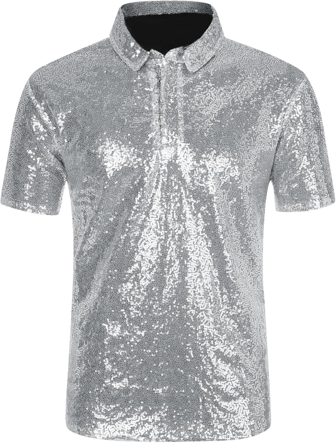 Lars Amadeus Sequin Polo for Men's Sparkle Short Sleeves Club Party Shiny Golf Shirts