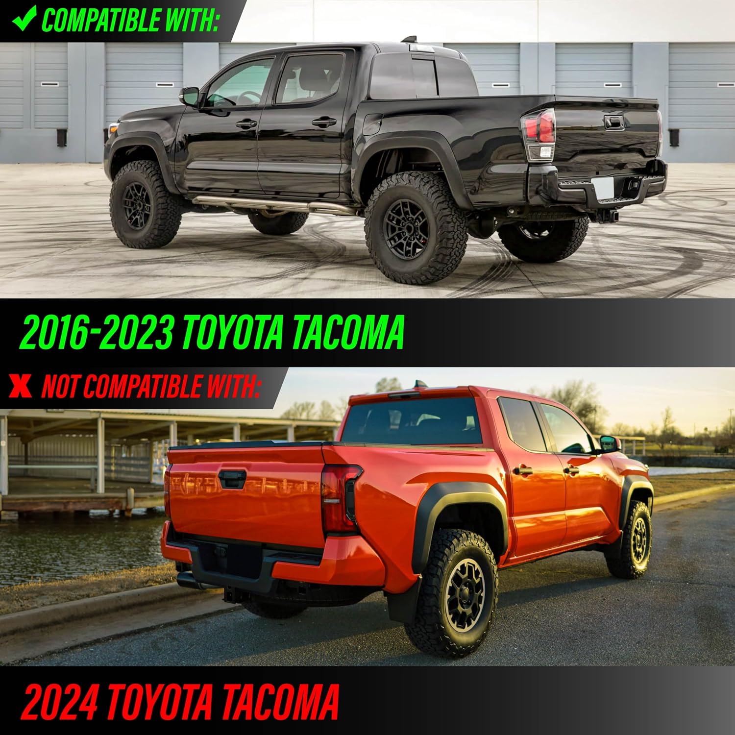 USR 16-23 Tacoma Tail Light - 2 piece MONOCHROME Tail Lamps (Left + Right) - Compatible with 2016-2023 Toyota Tacoma Pickup Truck 3rd Generation All Models like TRD (ALL CLEAR LENS WITH BLACK HOUSING)