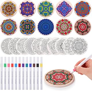 10 Pcs Ceramic Coasters for Drinks Color Your Own Coaster Set DIY Absorbent Cup Mat with 12 Markers and Cork Base Gift Arts and Crafts for Coffee Table Apartment Bar Home Decoration (Mandala)
