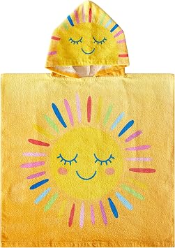 Beach House Sun Hooded Beach and Bath Towel Poncho for Kids, Yellow 48.00" x 24.00"