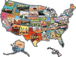 RV State Travel USA Map Sticker, United States Stickers Vinyl Map RV Decals Travel Trailer Camper Map of America Waterproof Decals for Window, Door or Wall, United States Map Decal with State Stickers Trip Camper Trailer Accessories
