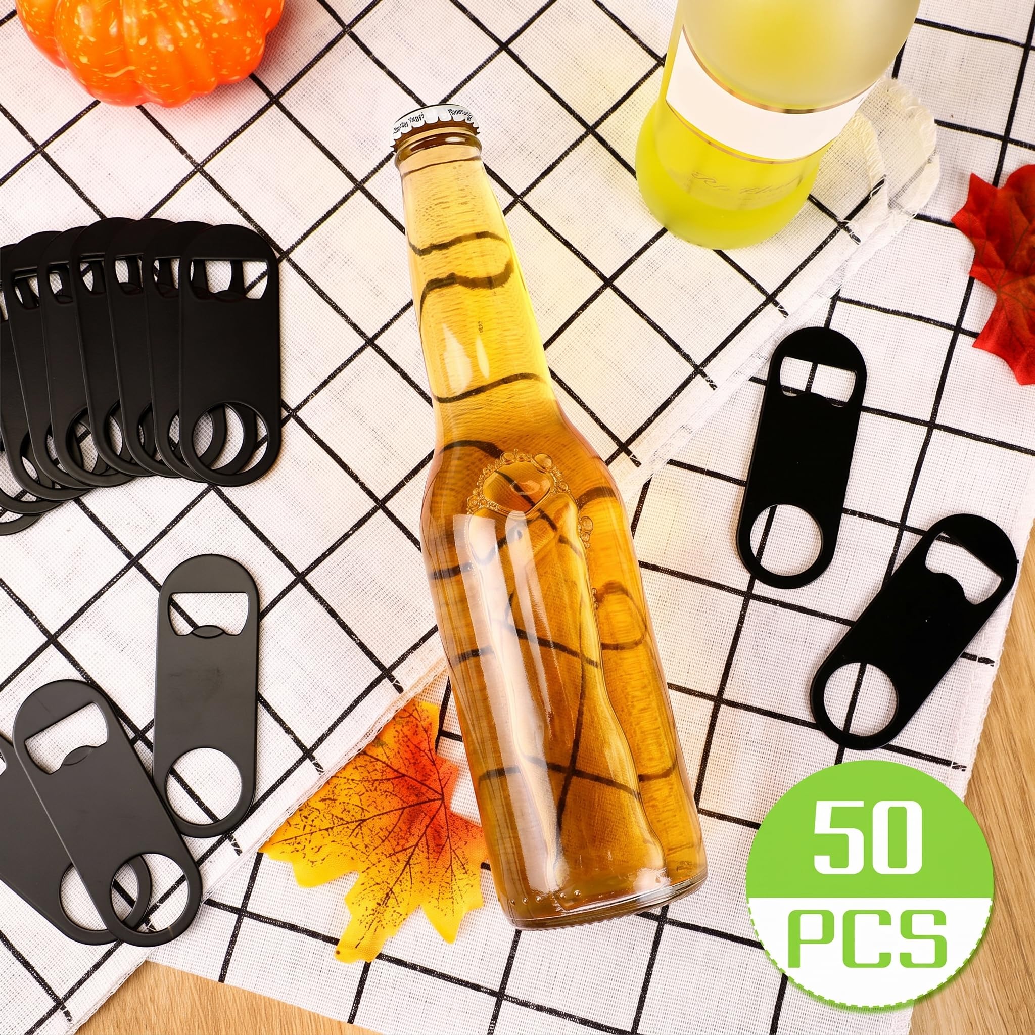 50 Stück Flaschenöffner, Edelstahl, flacher Flaschenöffner, Bulk, Barkeeper, Bieröffner, 8,6 x 3,3 cm, Soda-Dosenöffner, Mini-Speed-Öffner für Küche, Bar oder Restaurant (schwarz)