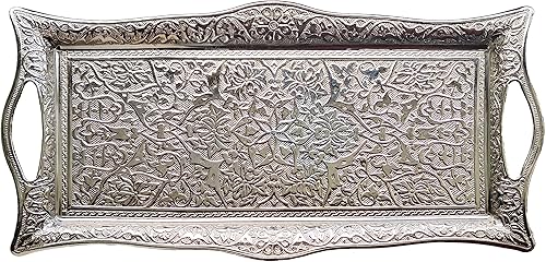 Miniatura 9 de Bandeja de metal para servir con bordes elevados, bandeja de diseño vintage, bandeja rectangular de metal para servir, bandeja cuadrada para servir