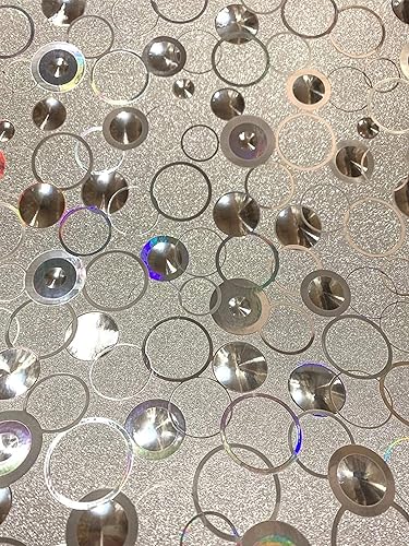 Dundee Deco AZ-G020 - Papel tapiz geométrico con purpurina plateada clara, amarillo, azul círculos despegar y pegar, autoadhesivo, extraíble, rollo