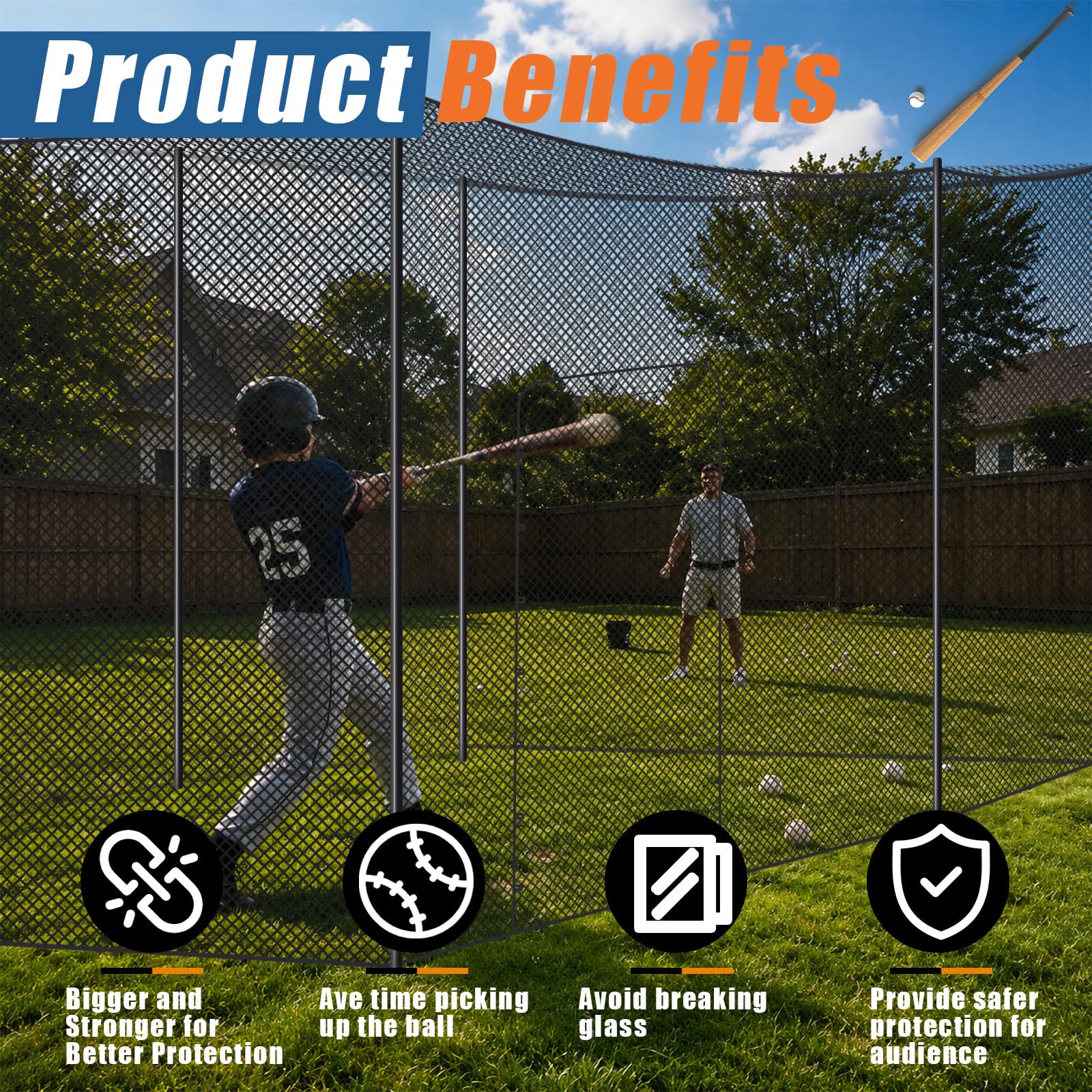 Syhood Baseball-Schlagkäfignetz, strapazierfähig, Cricket-Softball-Schlagübungsnetz, tragbarer Pitching-Käfig, Training, Sport, Barriere-Netz, Bildschirm für Hinterhof, Outdoor (Rahmen Nicht im