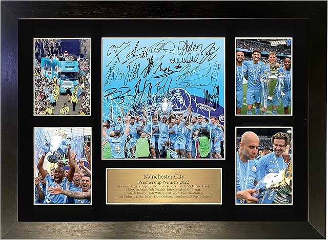 Manchester City Autograph Man City Poster Print Premier League Champions 2021/2022 Display Signed A3 (Frame Size 460 x 340mm) Printed Autograph Football Photo Display No113, Black, 16.5 x 11.7 inches