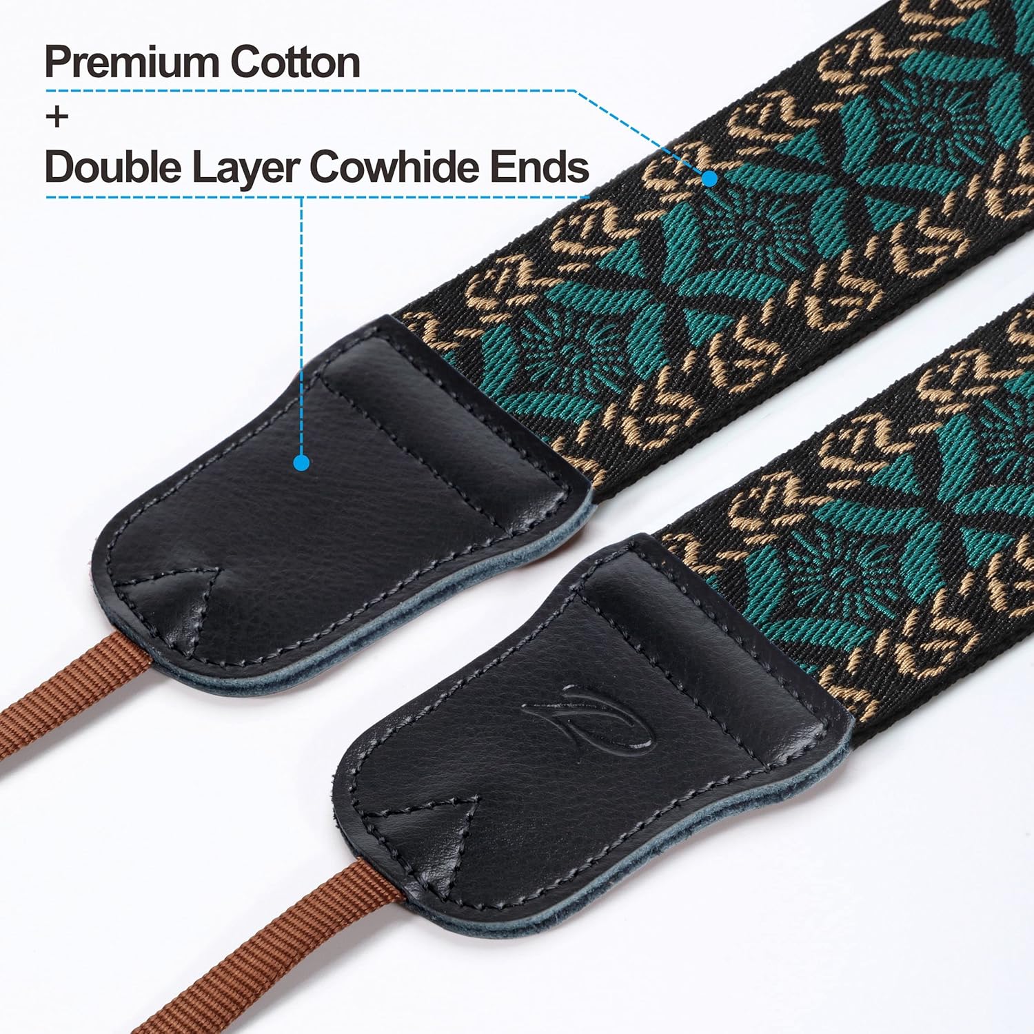 Padwa Lifestyle Mystic Green Embroidered Camera Strap - Double Layer Cowhide Ends,2" Cotton Vintage Camera Straps, Adjustable Neck & Shoulder Strap for All DSLR Cameras,Great Gift for Photographers - Image 2