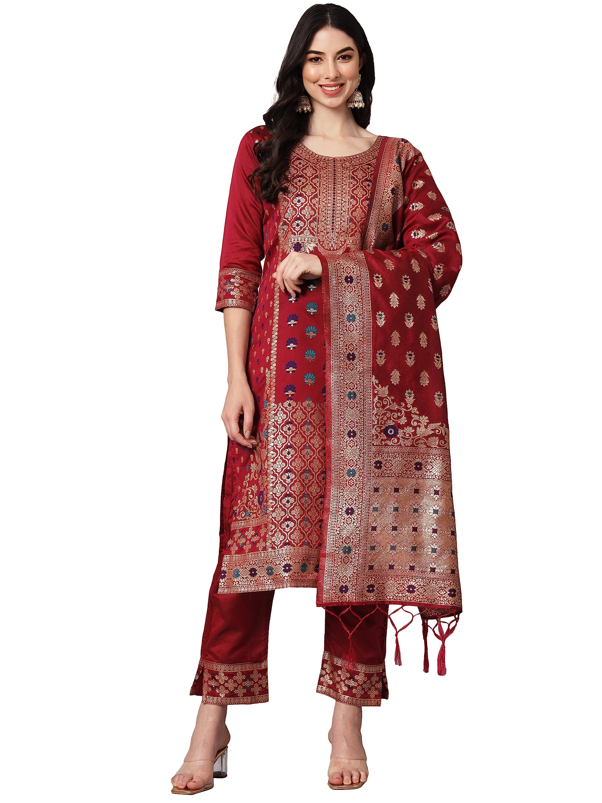 vredevogel Women'S Cotton Silk Jacquard Kurta Set-picture-28