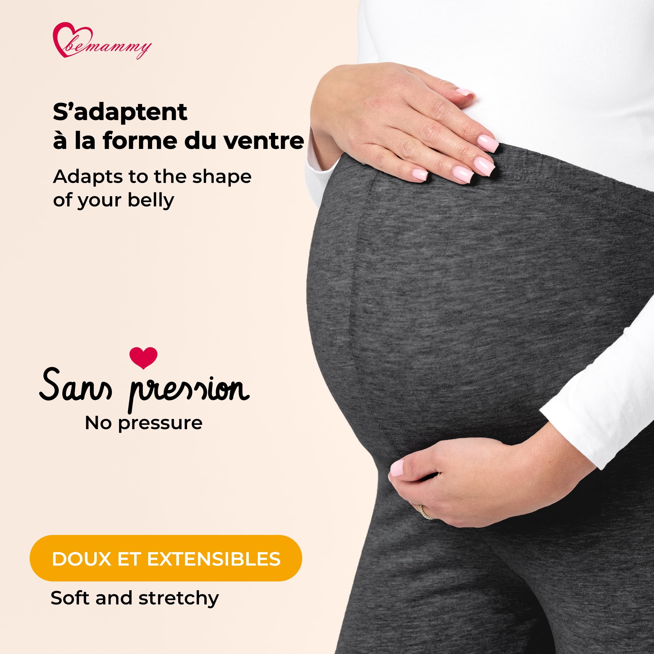 Be Mammy Leggings de maternité en Coton 3/4 Courts Confortables et Opaques 3/4 Pantacourt Pantalon Grossesse Maternité 2Pack BE20-229