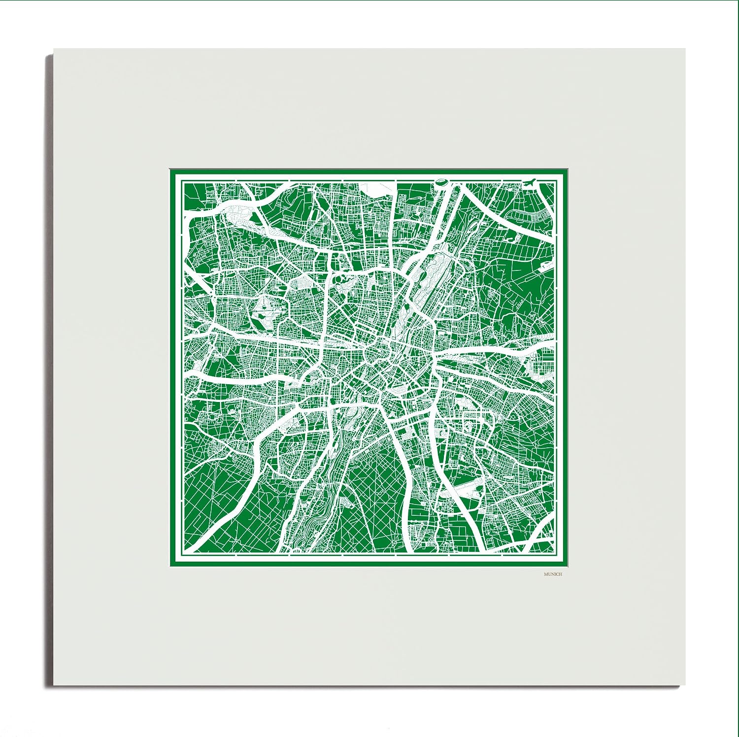O3 Design Studio Dublin Paper Cut Map Matted Green 20x20 in. Paper Art