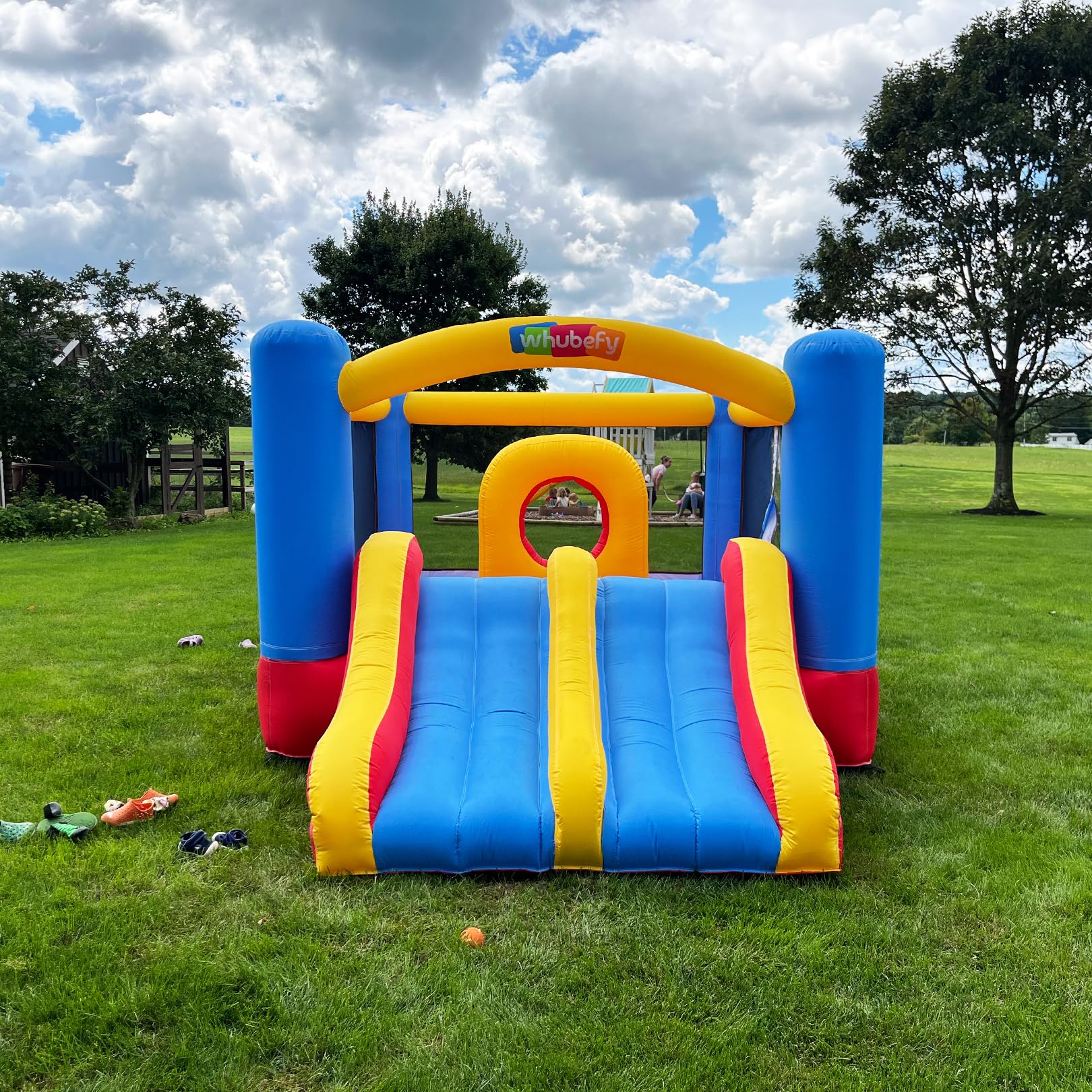 Castello gonfiabile per bambini da 3 a 6 e 8 a 12 grandi, 384 x 274 cm, con ventilatore, doppio scivolo, per interni ed esterni, per feste