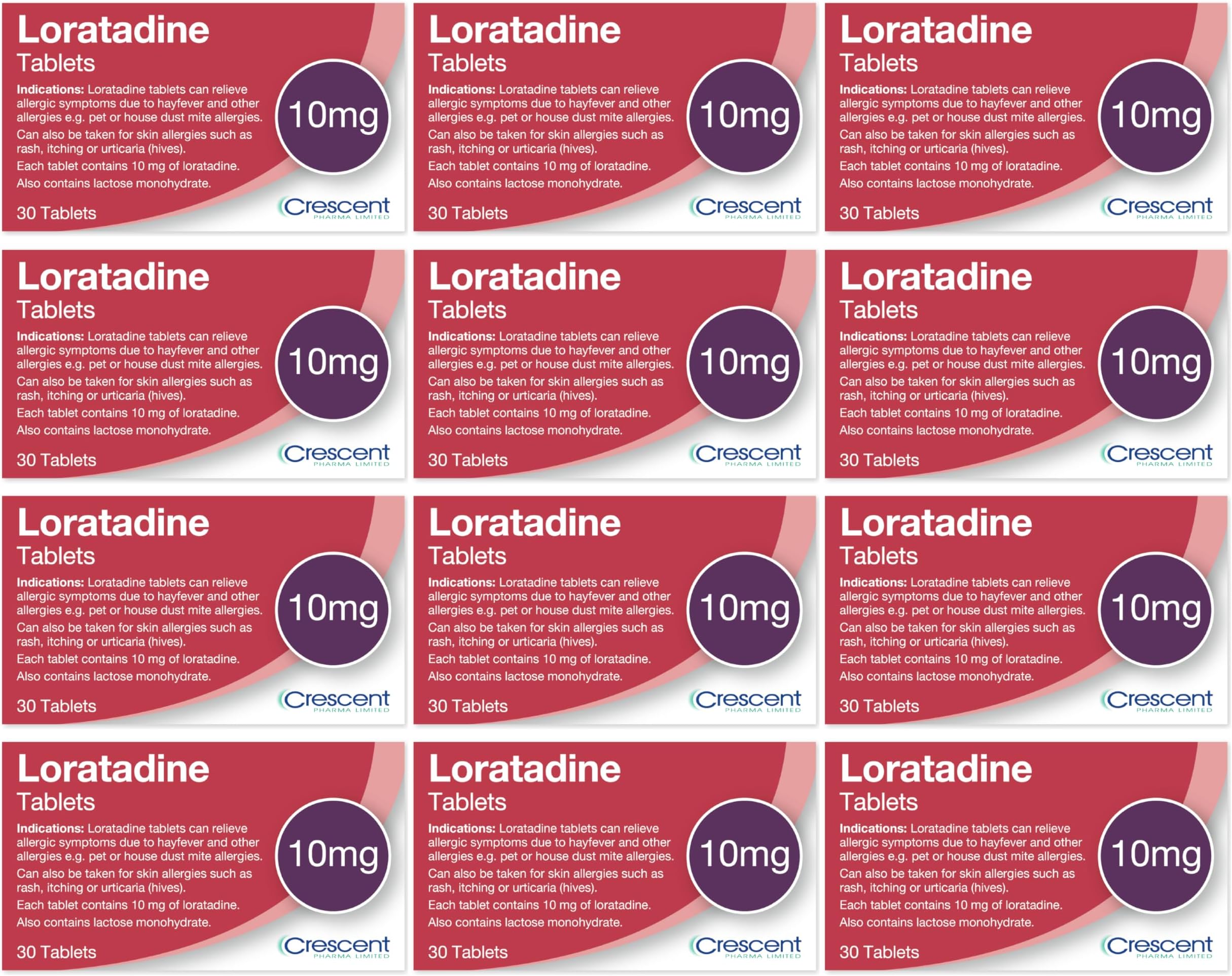 Loratadine 10mg Tablets - 12 Month Supply - Hayfever & Allergy Relief - (30x12) GSL