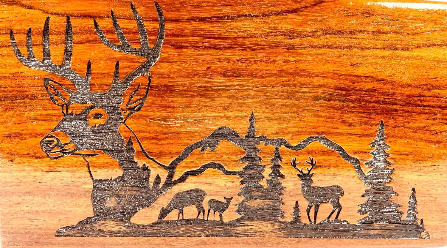 Premium Handcrafted Wooden Urn for Human Ashes - Rosewood Engraved Funeral Urns for Adult Male Female Pets - Burial Urn for Adults -Tree and Deer Engraved Wooden Urn (Design - I)