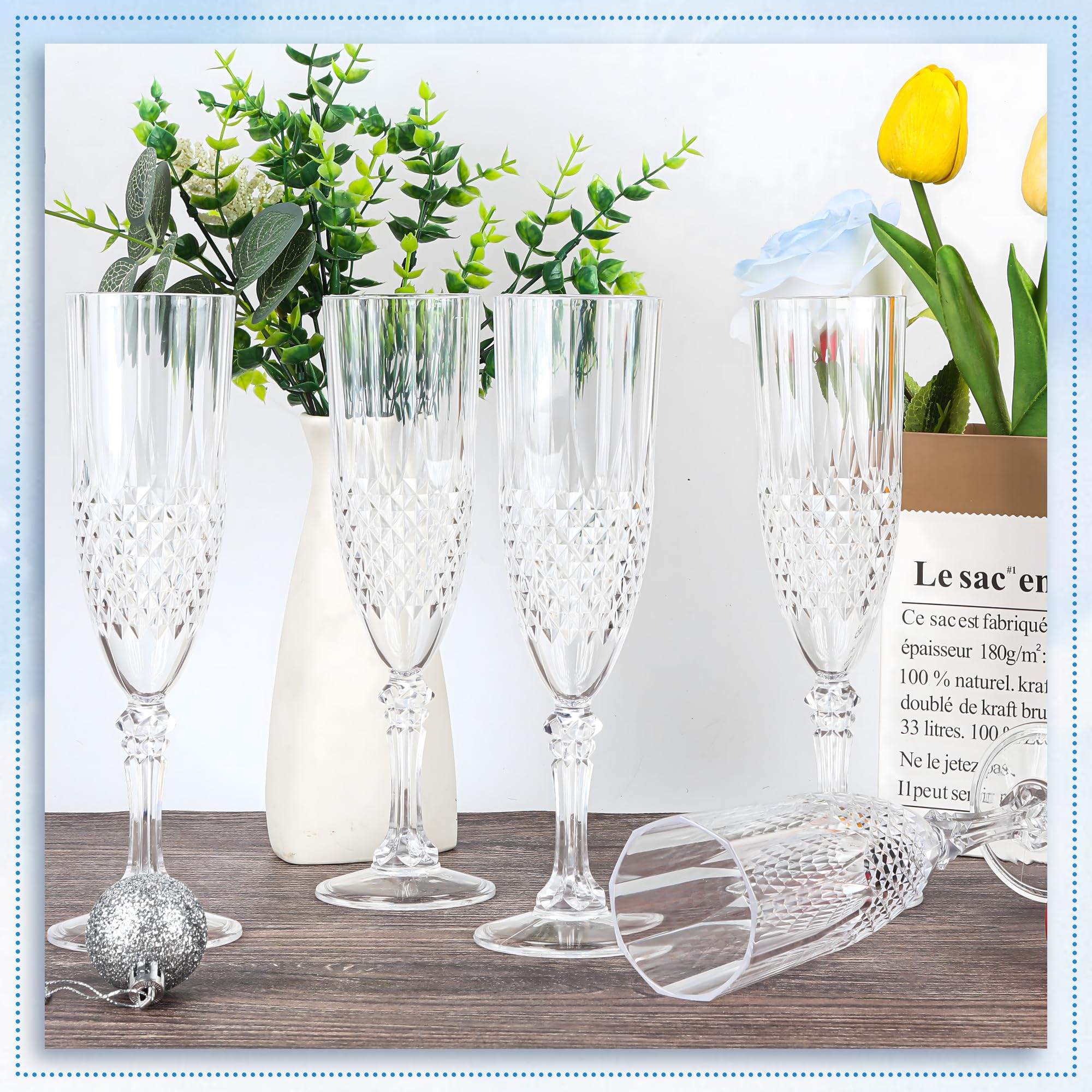 Paquete de 24 copas de champán de plástico, copas de champán reutilizables transparentes