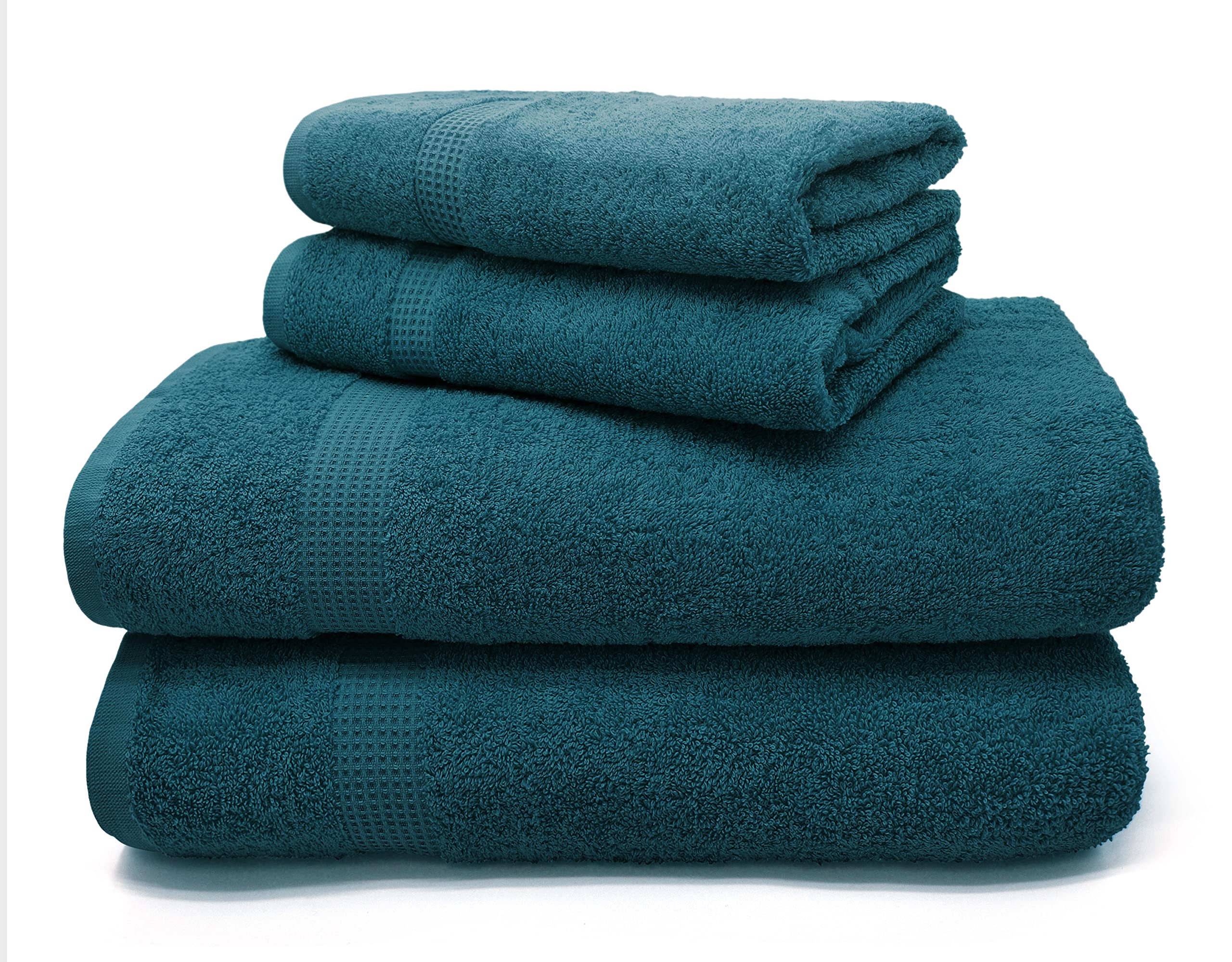 Velosso Premium 100% Egyptian Combed Cotton Plain Waffle Family Towel Set Everyday Use Face Hand Bath Sheet Super Absorbent 550 GSM (Indigo, 4pce Set)