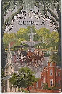 Savannah, Georgia, Town Views Birch Wood Wall Sign (12x18 Rustic Home Decor, Ready to Hang Art)