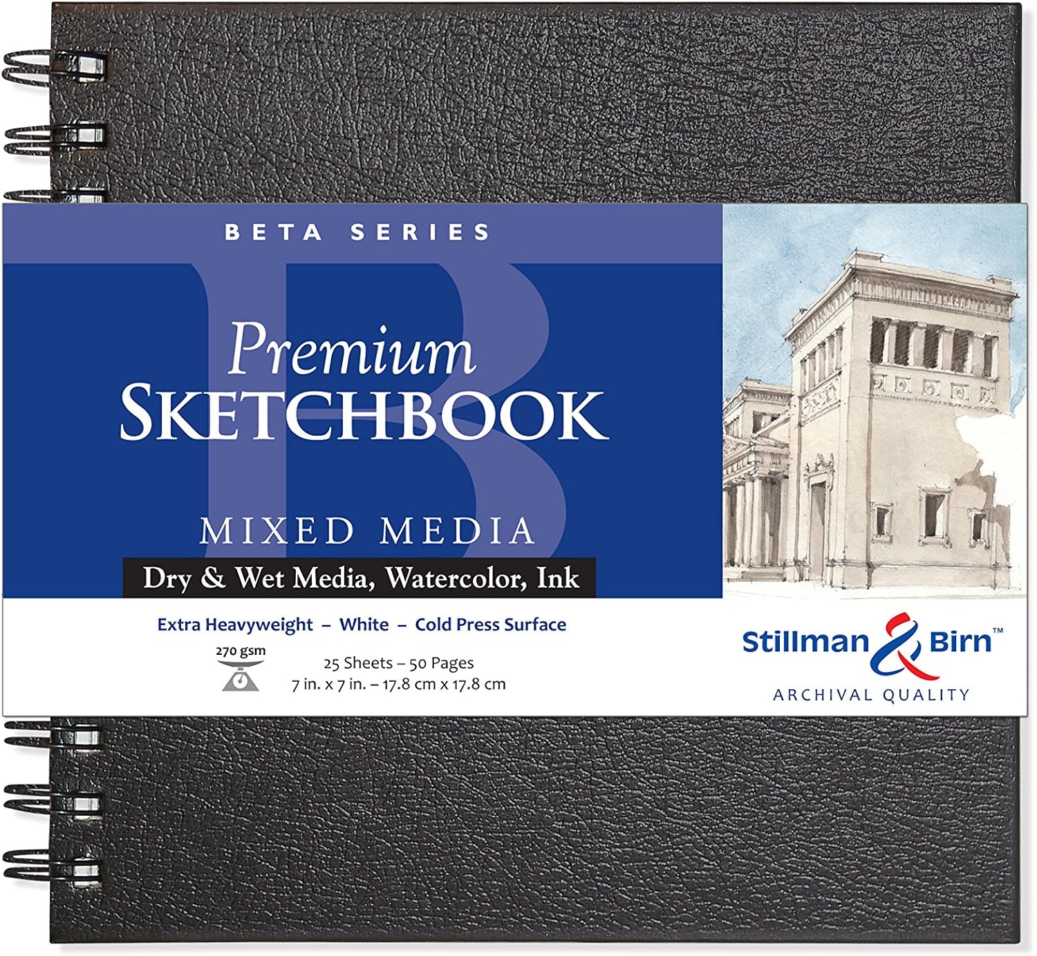 Stillman & Birn Beta Series Wirebound Sketchbook, 6" x 8", 270 gsm (Extra Heavyweight), White Paper, Cold Press Surface