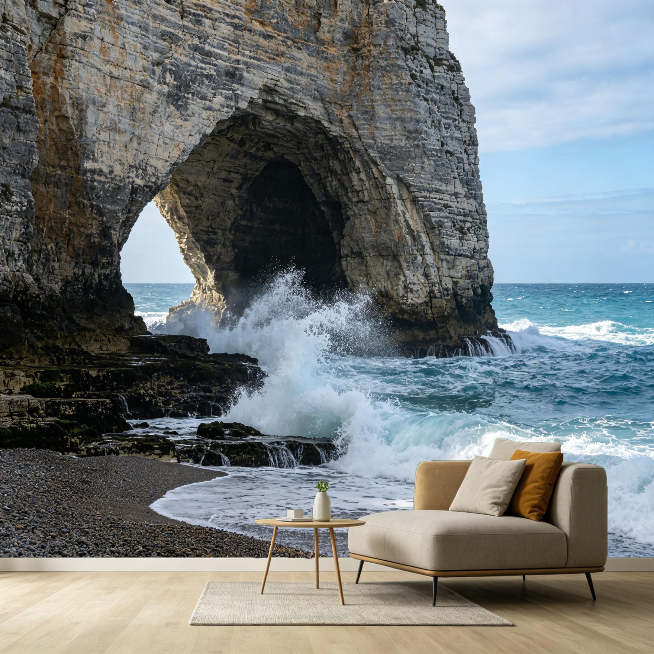Custom Size Wall Murals Coastal Ocean Marine Landscape 3D Trompe L'Oeil Stone Arch Seawater Waves SelfAdhesive Wall Fabric Removable Large Wallpaper for Photo Living Room